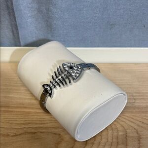Silver tone Fishbone Crystal Bracelet